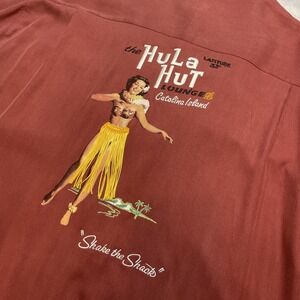 Banana Joe 100% Silk Hawaiian Shirt Mens XL Burgundy Hula Hut Lounge Camp Tiki